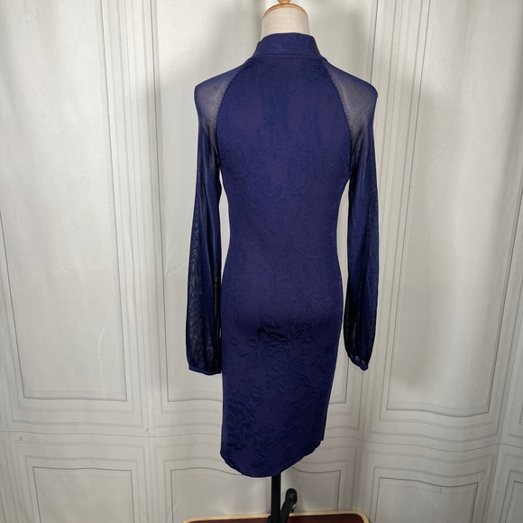 White House Black‎ Market Blue Onyx Sheer Sleeve Jacquard Midi Dress XS - Picture 5 of 16